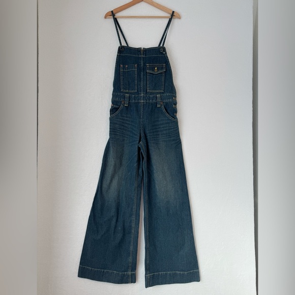 Adam Et Rope Denim - Adam Et Rope womens blue dark was denim overalls wide leg size French 38 US Med